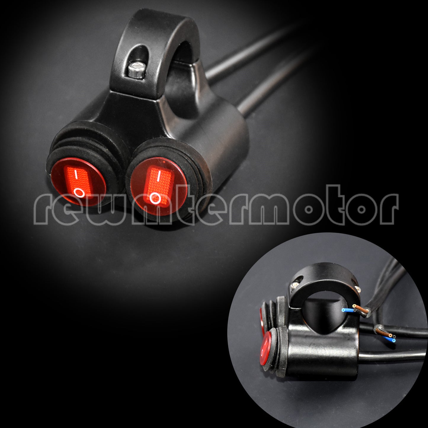 7/8'' Waterproof Motorcycle Handlebar Dual Headlight Switch With Red Pilot Lamp Q