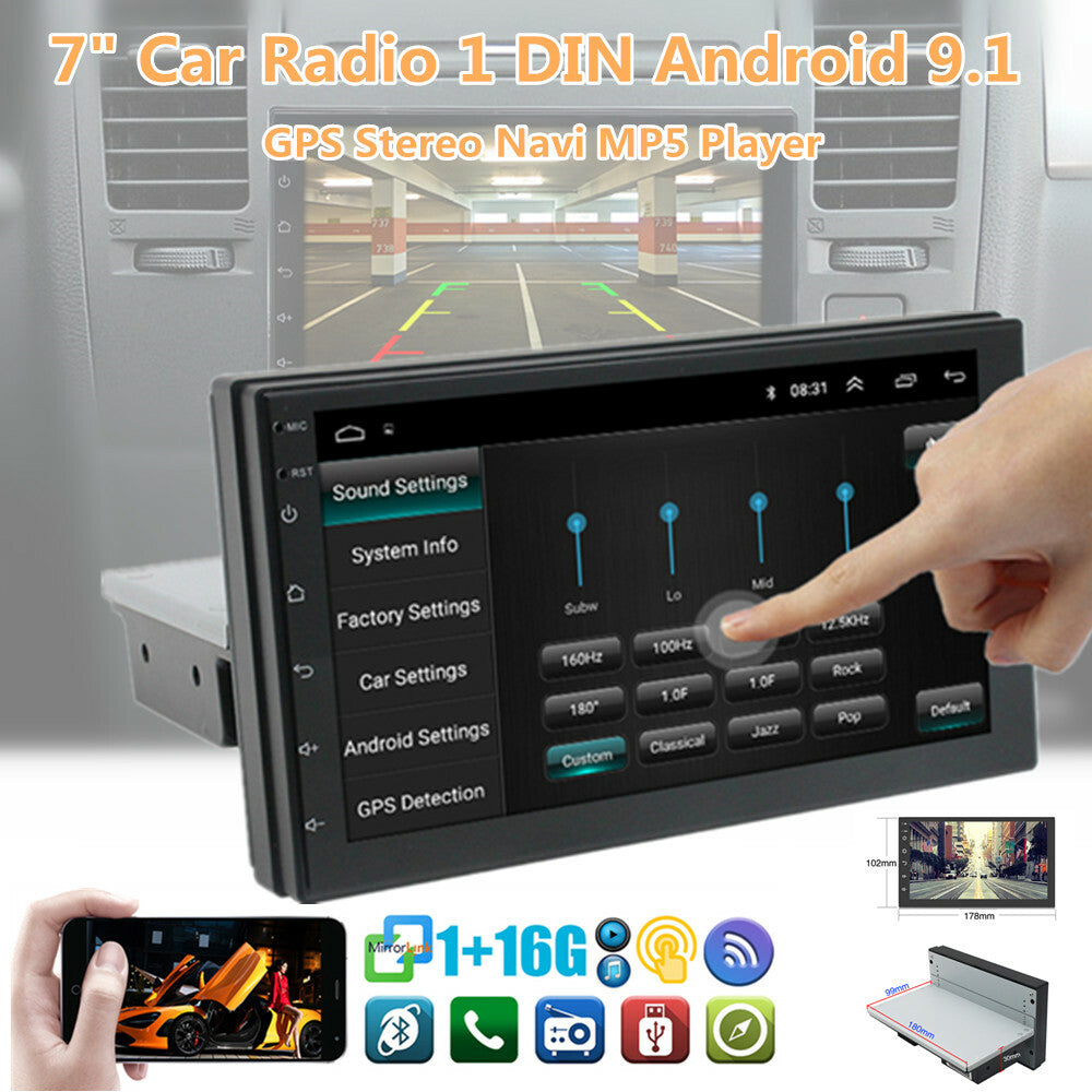 7-inch car radio, 1 DIN, Android 9.1, GPS stereo navigation, MP5 player, FM WiFi, quad-core DVR - n