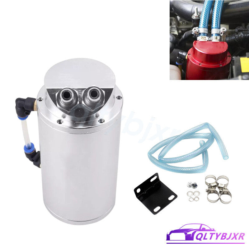 1 Set Round Car Engine Oil Catch Tank Can Hose Reservoir Breather Kit Silver