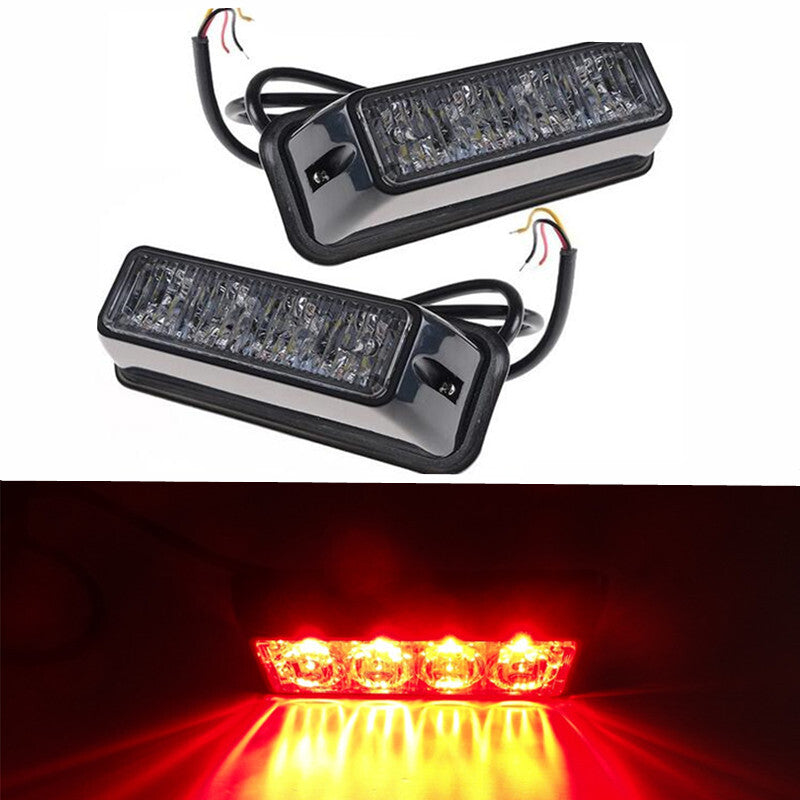 2pc Red 4LED Car Strobe Driving Grill Flashing Breakdown Emergency Signal Light