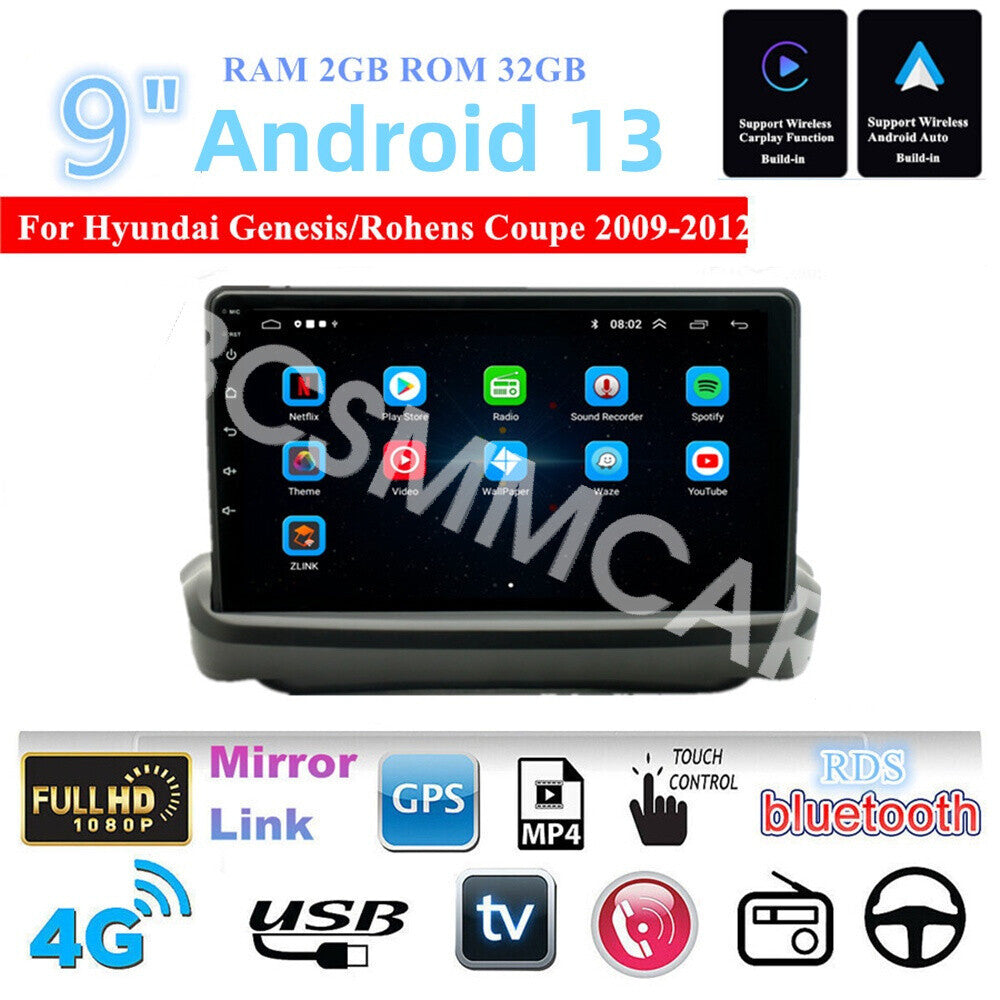 9in 2Din Android 13 Car Stereo Radio GPS Fit for Hyundai Rohens Coupe 2009-2012