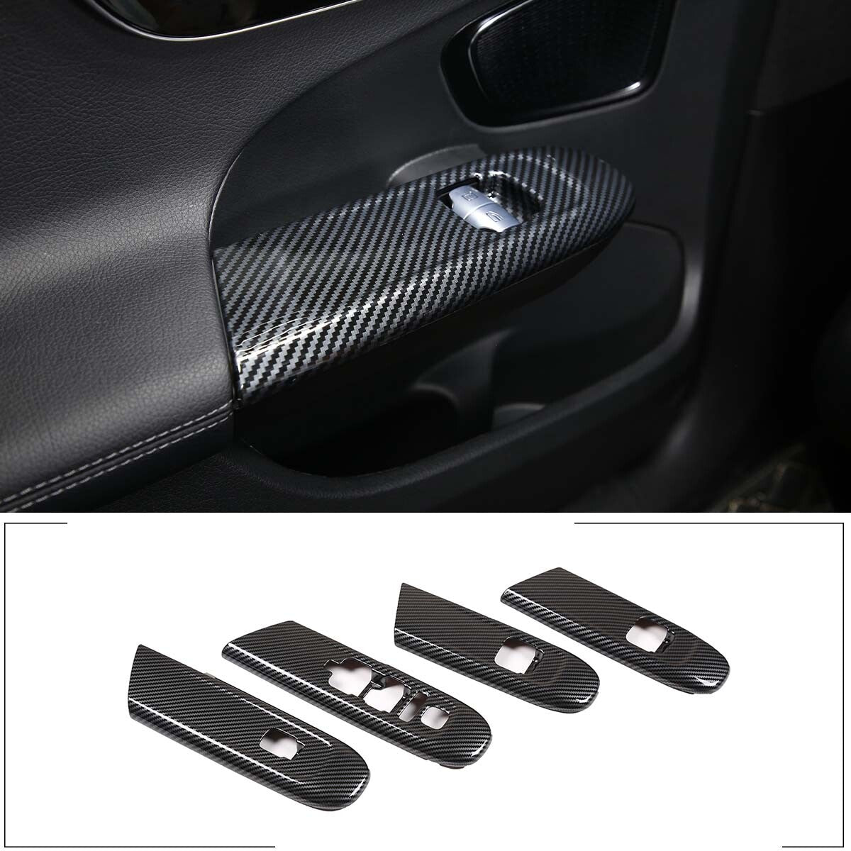 Window lift switch decorative cover for the 2022 C-Class in carbon fiber style. n