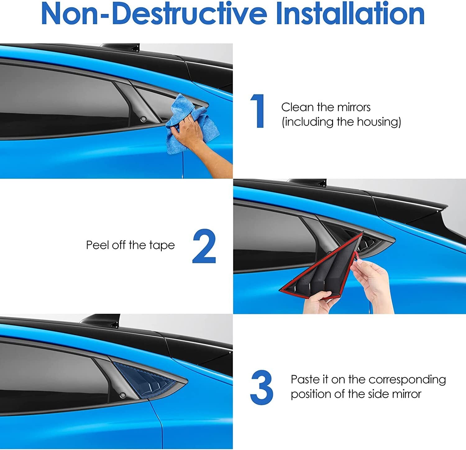 Sleek black side window louver cover ventilation spoon for Ford for Mustang 2021 2022
