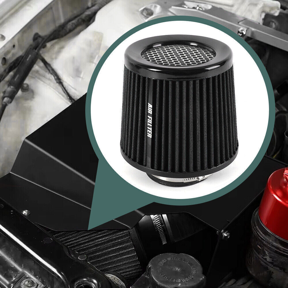 Black 3 76mm High Flow Inlet Cold Air Intake Cone Replacement Dry Air Filter Q