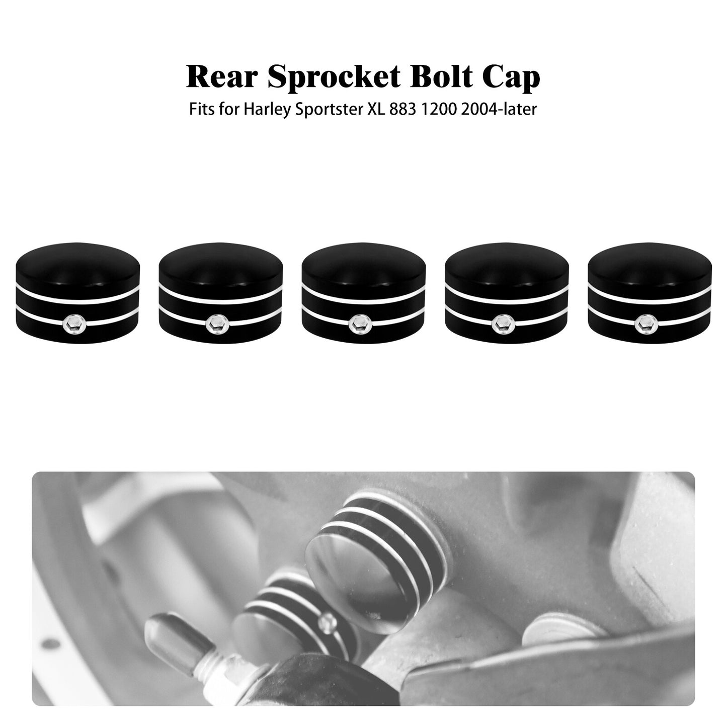 5pc Black Rear Sprocket Pulley Bolt Covers for Harley Touring Softail Sportster