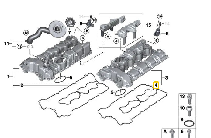 Left valve cover gasket suitable for E70, E71, F01, F02, F07, F10, F12, 550i, 650i, X5, X6- n