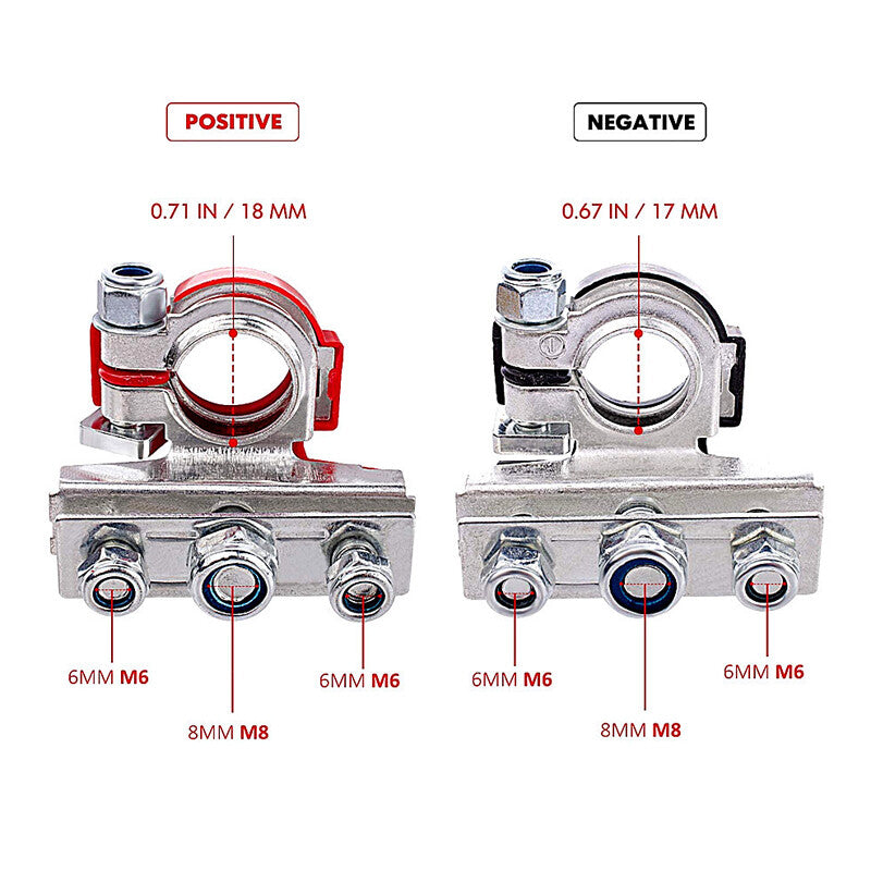 The battery terminal connector has 3 top rear battery terminals for both vehicle and ship applications. n