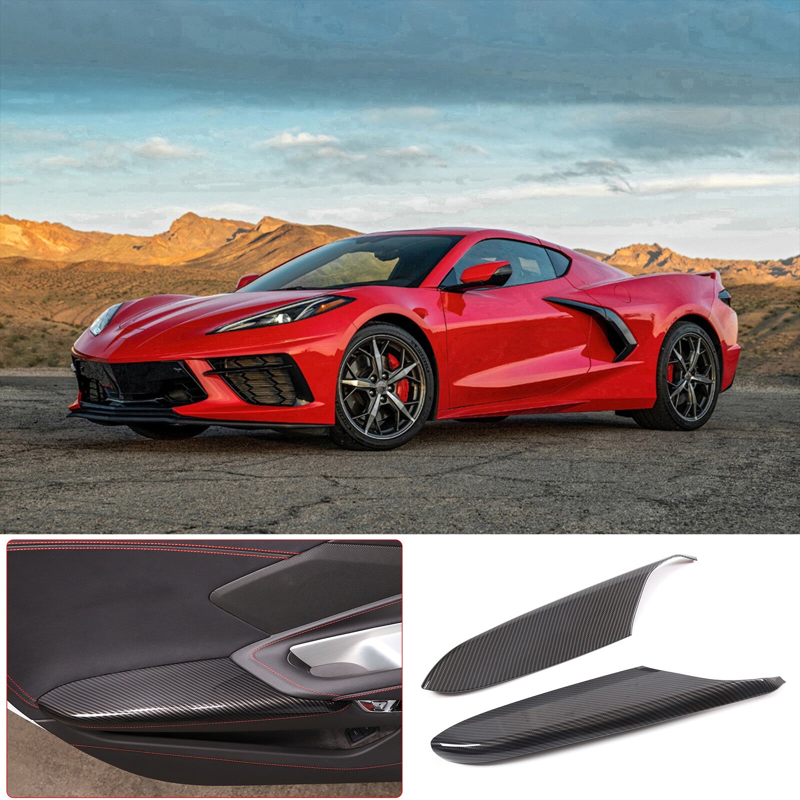 ABS carbon fiber armrest box protective cover decoration suitable for Corvette C8 2020-2023- v