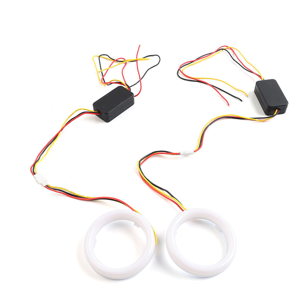 2x White Amber 90MM Switchback LED Angel Eyes Halo Rings Car Headlight Retrofit
