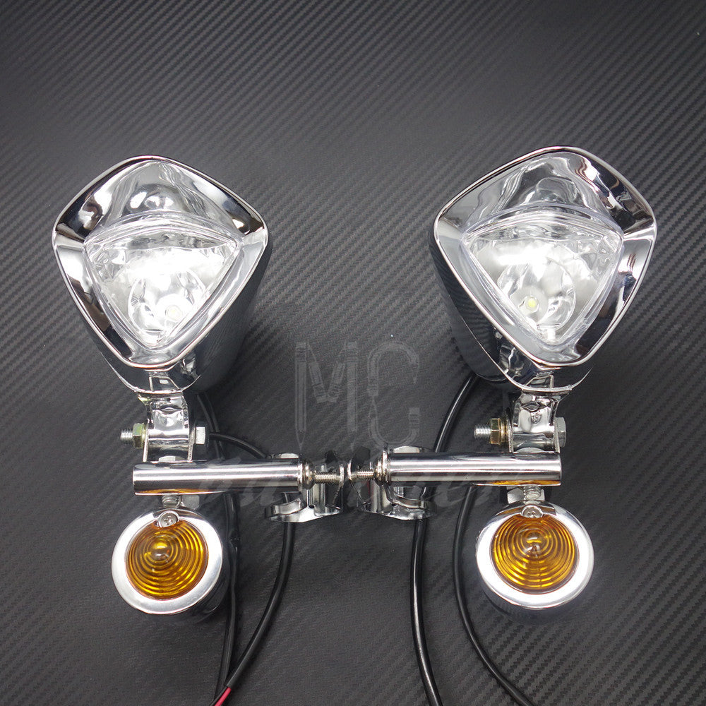 New Chrome Turn Signal LED Driving Passing Spot Fog lights Bar F Chopper Custom Q