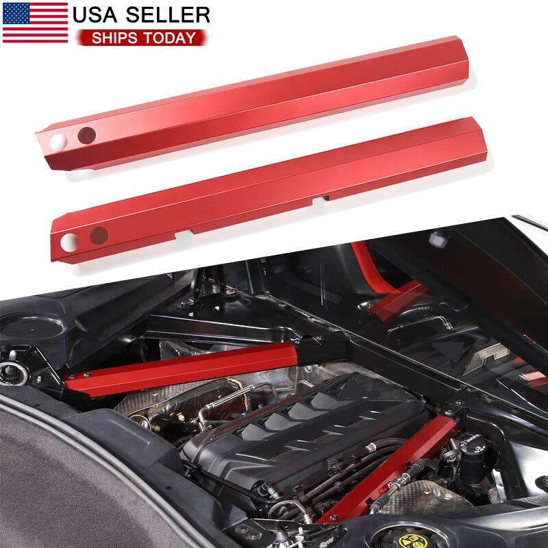 Aluminum Red Engine Crossbar Panel Trim Kit for Corvette C8 2020 - 2023 2PCS n