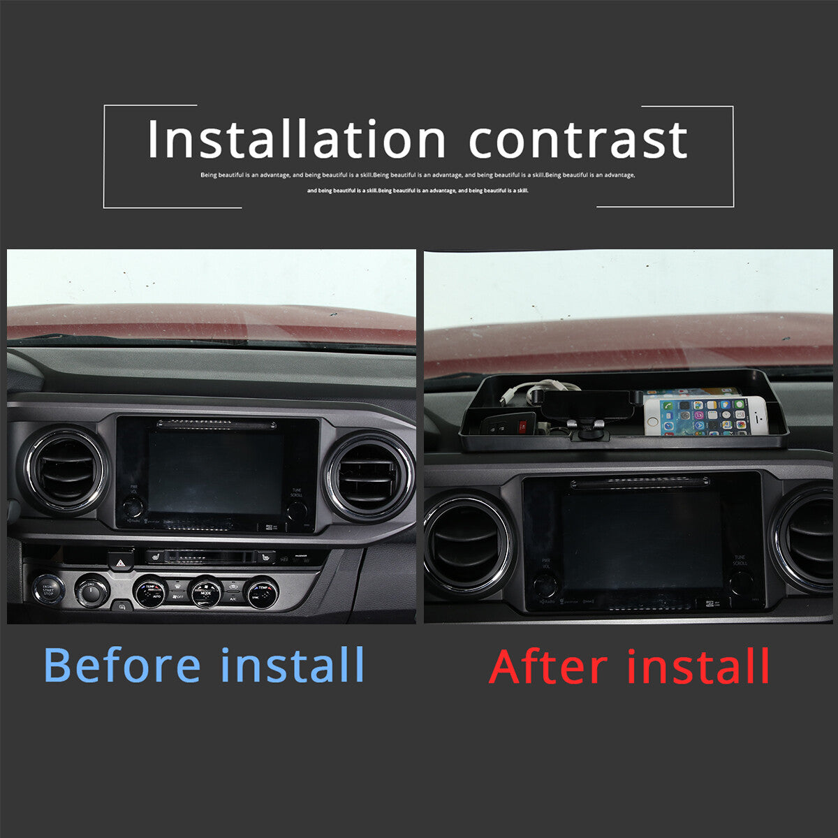 Dash storage box tray and phone holder mounting case for Tacoma 2016 - 2022 - n