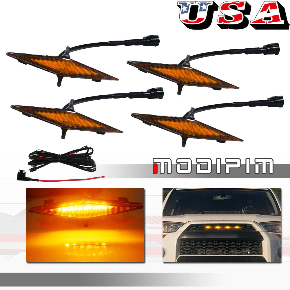 GTINTHEBOX 4-piece LED amber lights suitable for 4Runner TRD Pro grille from 2014 to 2021- v