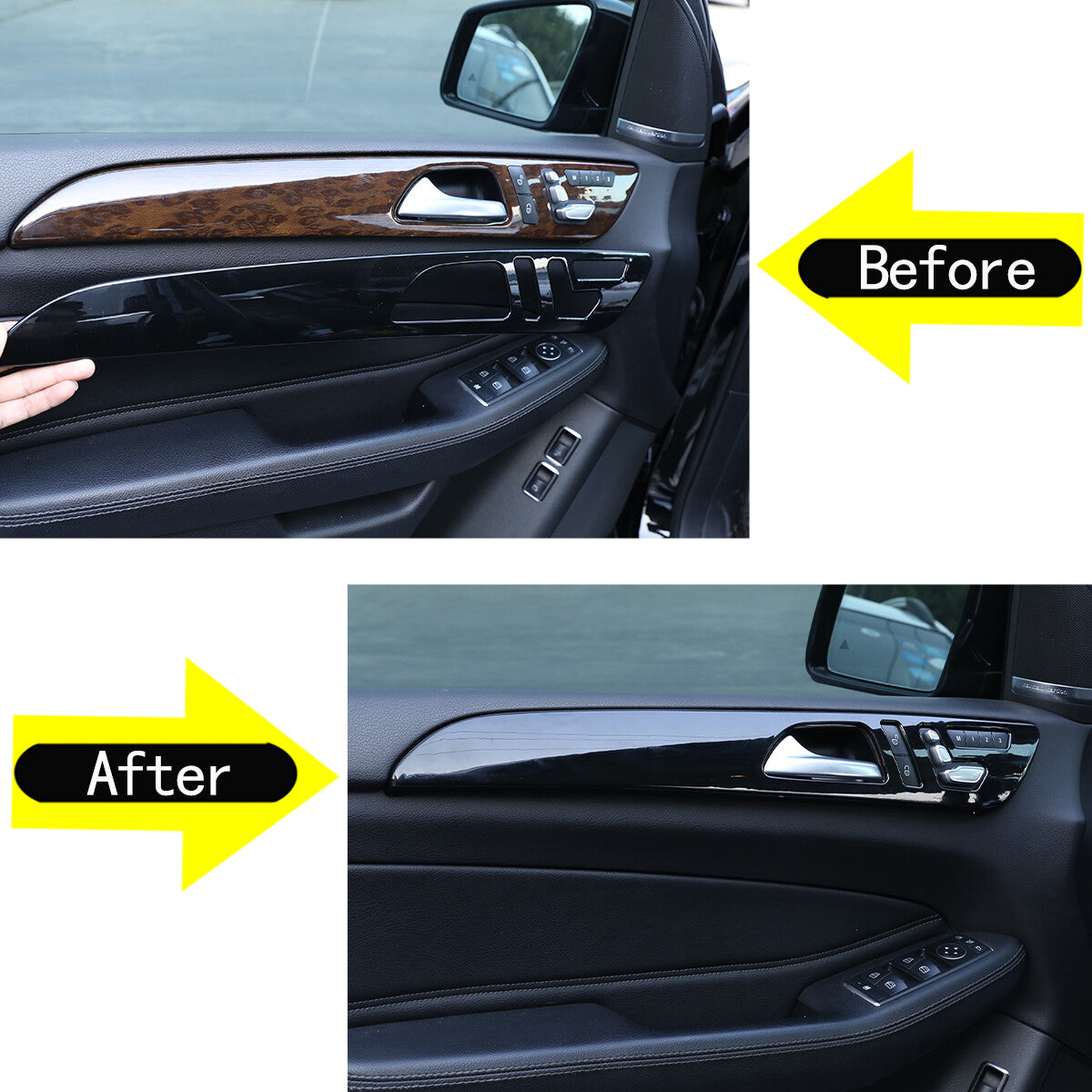 For GL, GLE, GLS, ML, W166 2013 - 2019: Interior door panel trim, ABS, gloss black x4 n
