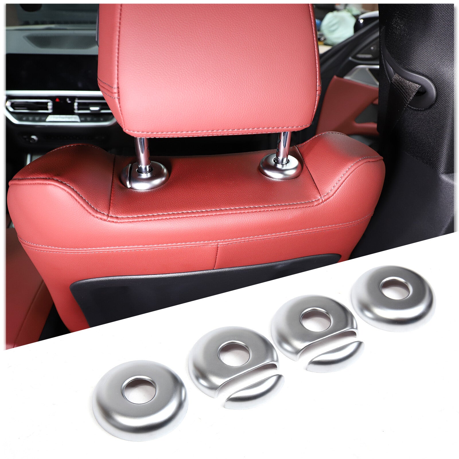 4-Piece Silver for Seat Headrest Button Switch Ring Trim for 3 & 4 (2020-2023) n