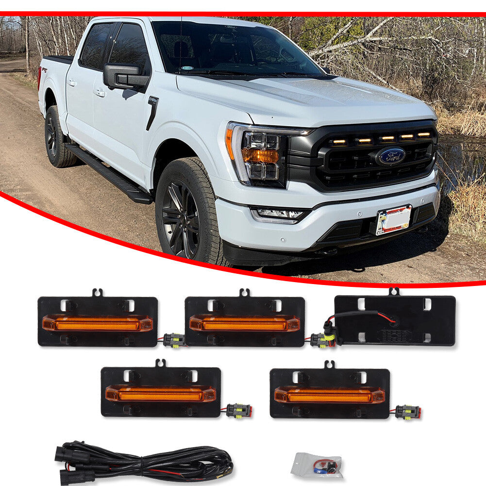 5-Piece Grille LED Amber Lights for 21-23 for F150 XL/XLT/XLT Sport - v