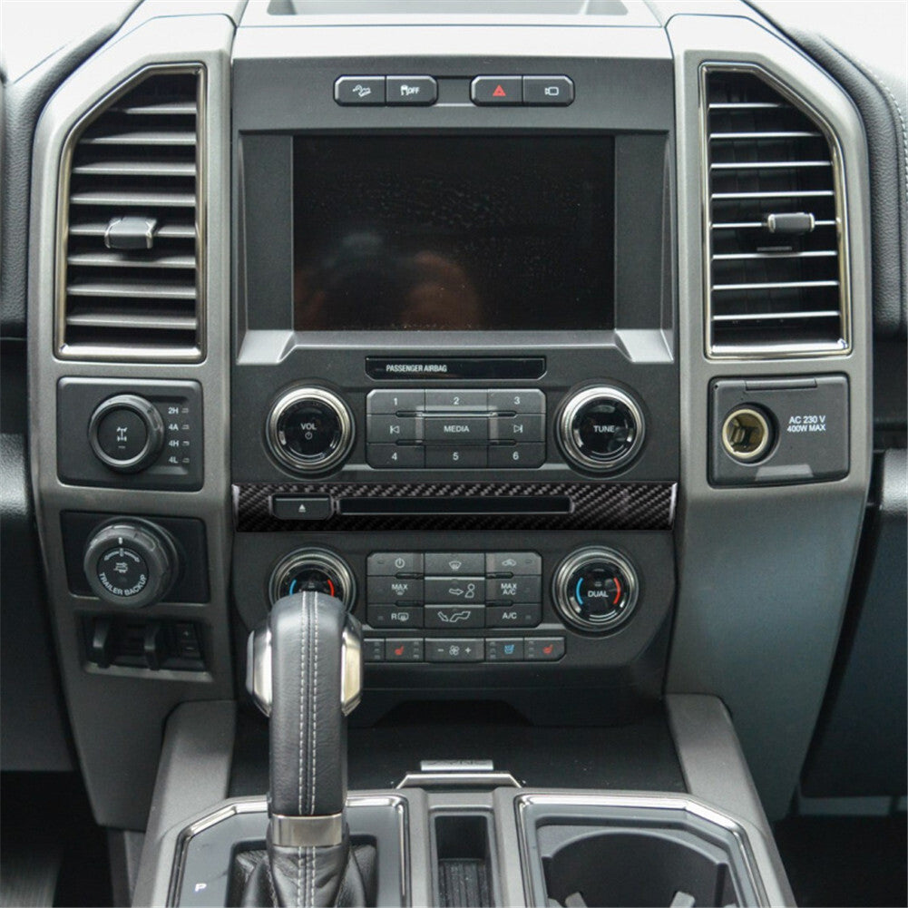 Carbon Fiber Interior CD Decorative Center Panel Trim Cover for Ford F-150 2015