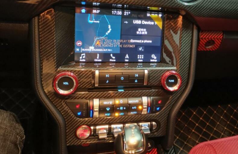 for Ford for Mustang 2015-22 Dry Carbon Fiber Central Console Navigation Frame Trim