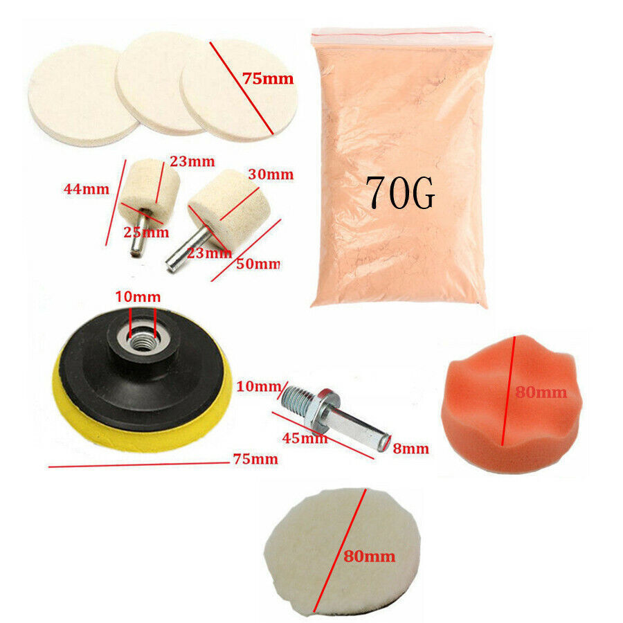 10 Pcs Windshield Windscreen Repair Polishing Set Wheel Cerium Oxide Powder Kit Q