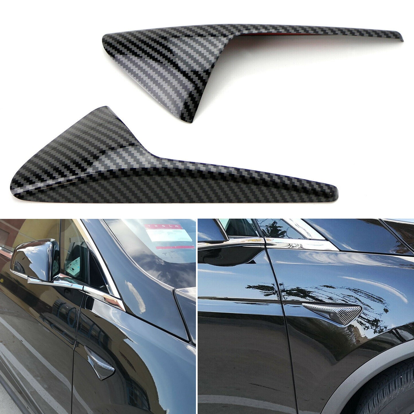 Black carbon fiber style side camera decorative cover for Model 3 S X- n