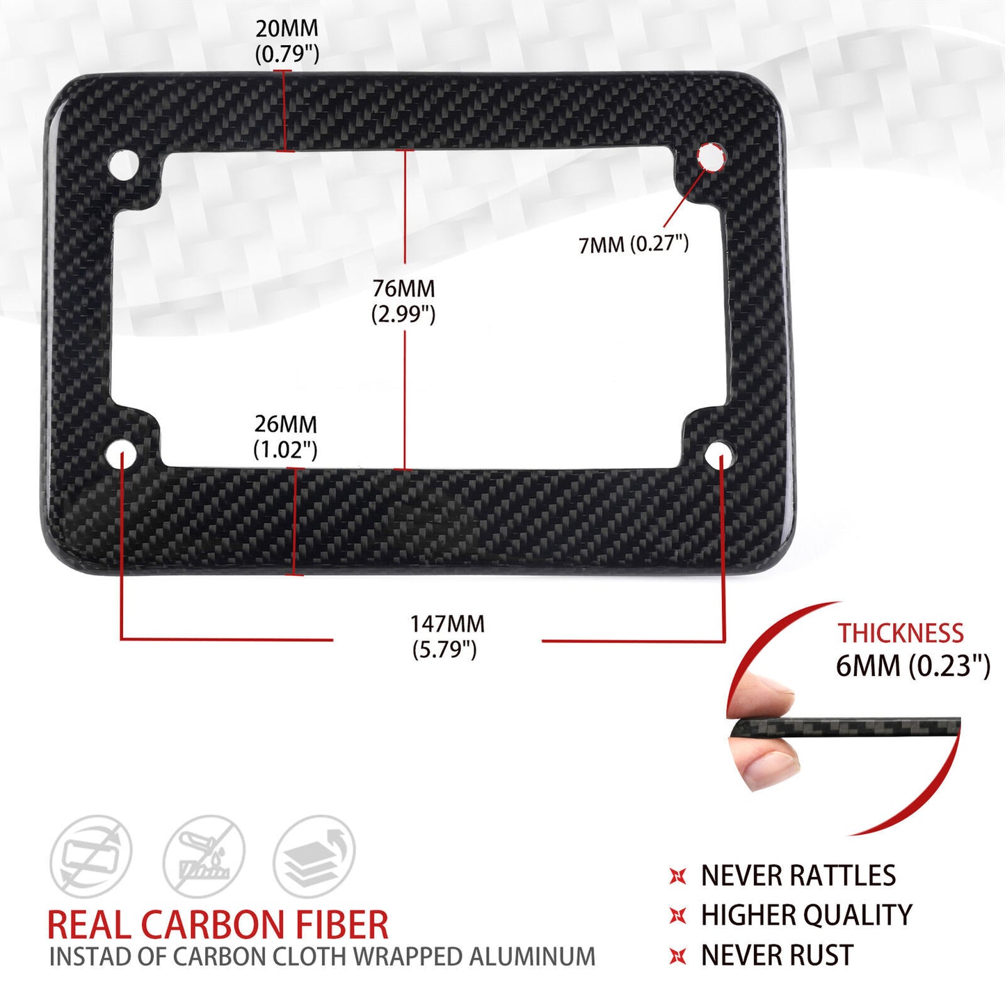 Real Carbon Fiber Motorcycle License Plate Frame With Screw Caps