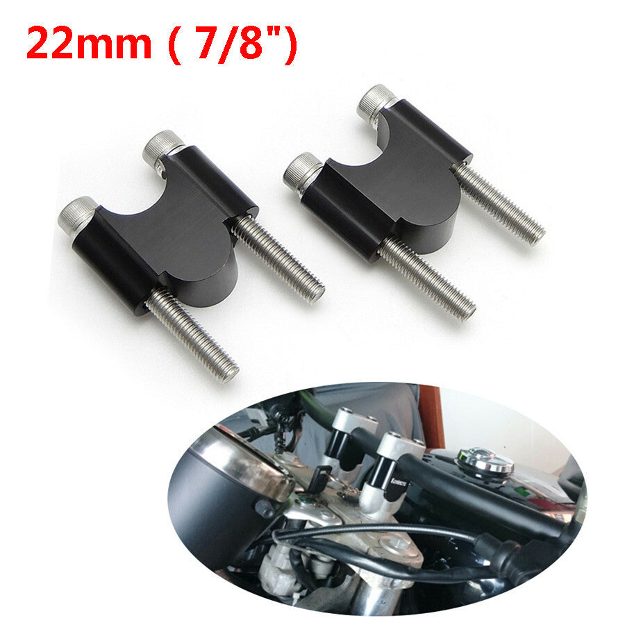 2x Black Aluminum Motorcycle 22mm 7/8 Handlebar Rise Kit Bar Mount Riser Clamps Q