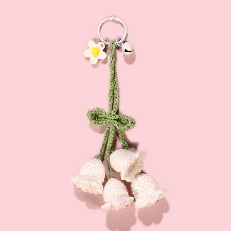 1Pc Hand-woven Bellflower Pendant for Rearview Mirror Hanging Accessory White