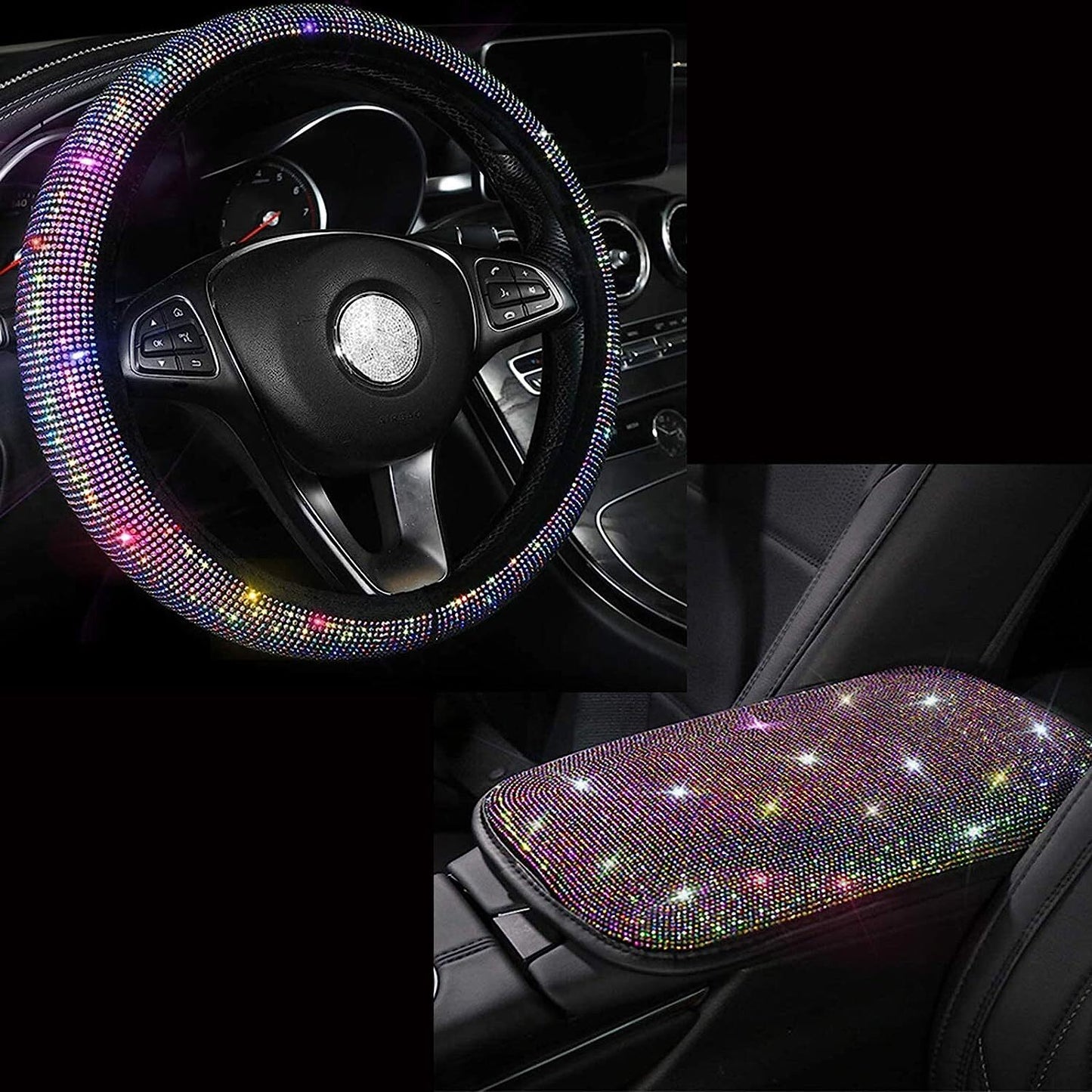 38cm 15 inch Diamond Car steering wheel cover W/Armrest box pad 38cm 15 inch Q