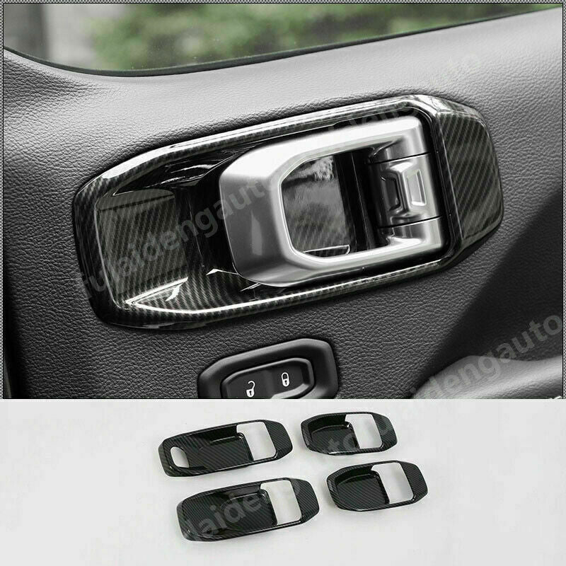 Carbon Fiber ABS Inner Door Handle Bowl Cover Trim for Jeep for Wrangler JL 2018-21