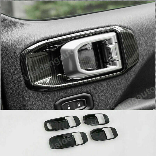 Carbon Fiber ABS Inner Door Handle Bowl Cover Trim for Jeep for Wrangler JL 2018-21