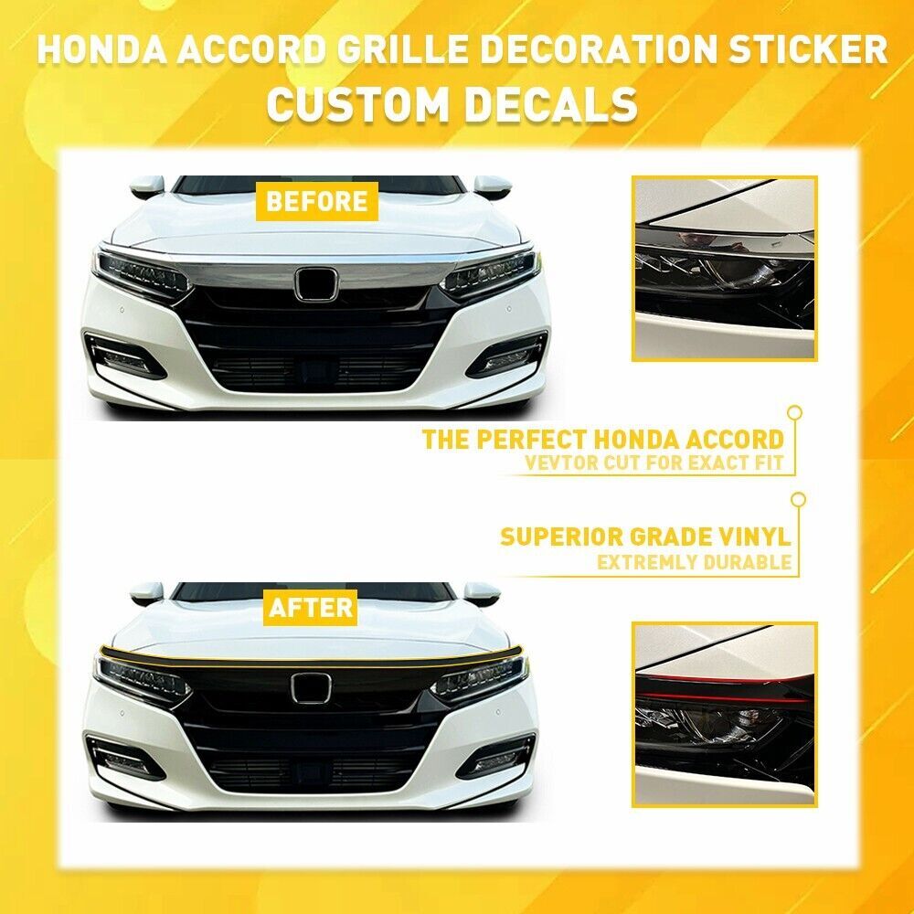 Chrome Delete Blackout Overlay for 18-20 for Honda Accord Front Grille Trim - n