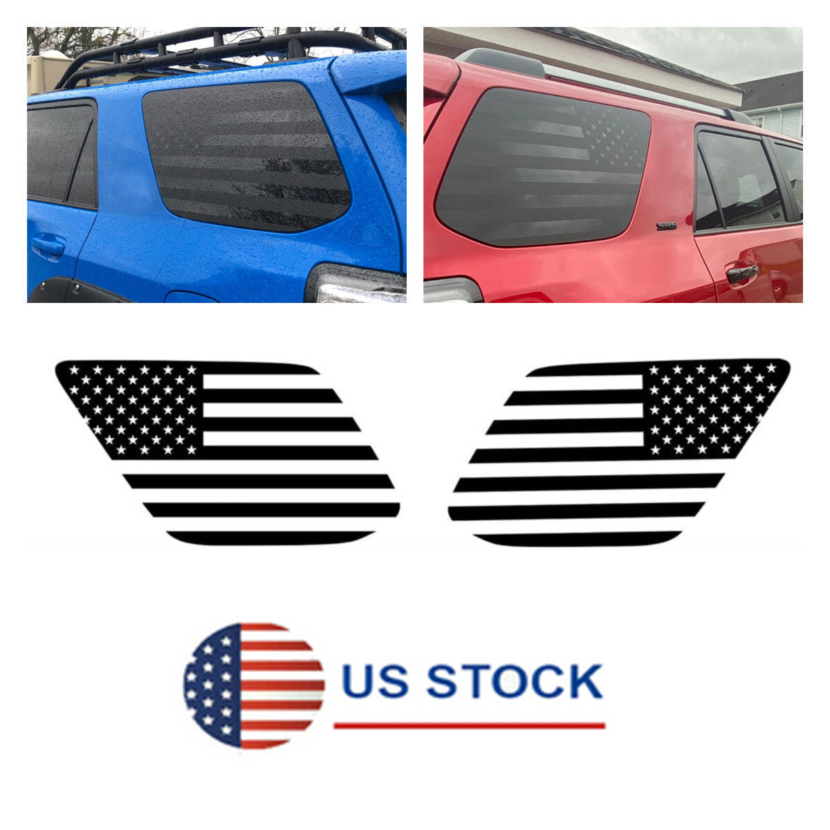 2Pcs Quarter Window American Flag Decal Stickers for Toyota for 4Runner 2010-2022 US