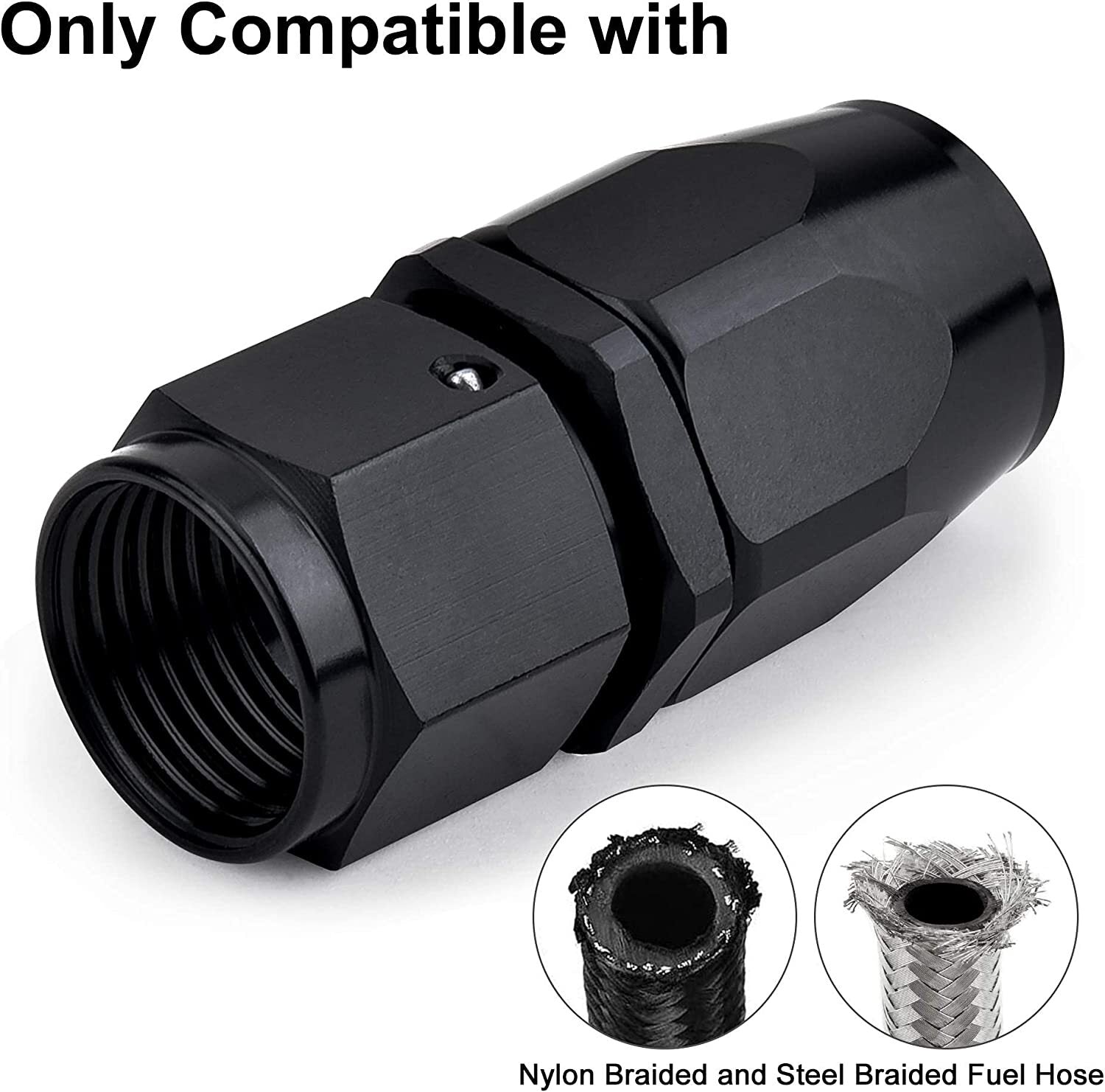 6/8/10AN Straight Rotary Hose End Fitting for Braided Fuel Lines (Aluminum 2-Piece)