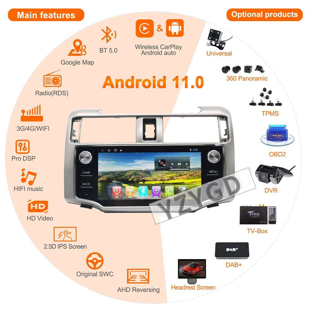 for Toyota for 4Runner 2009-2021 Android Carplay Car Radio Stereo Receiver GPS 64G