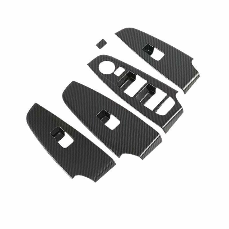 Car Glass Window Lifting Lock Panel Trim Fit for Kia Seltos 2020-22 Carbon Fiber