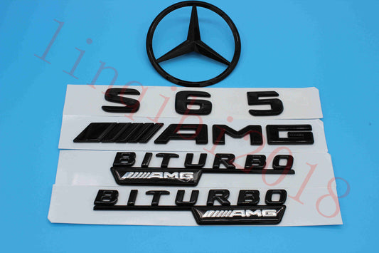 Gloss Black S65 Trunk Logo Sticker Decal Emblem Badge Package for W221 S300 S400