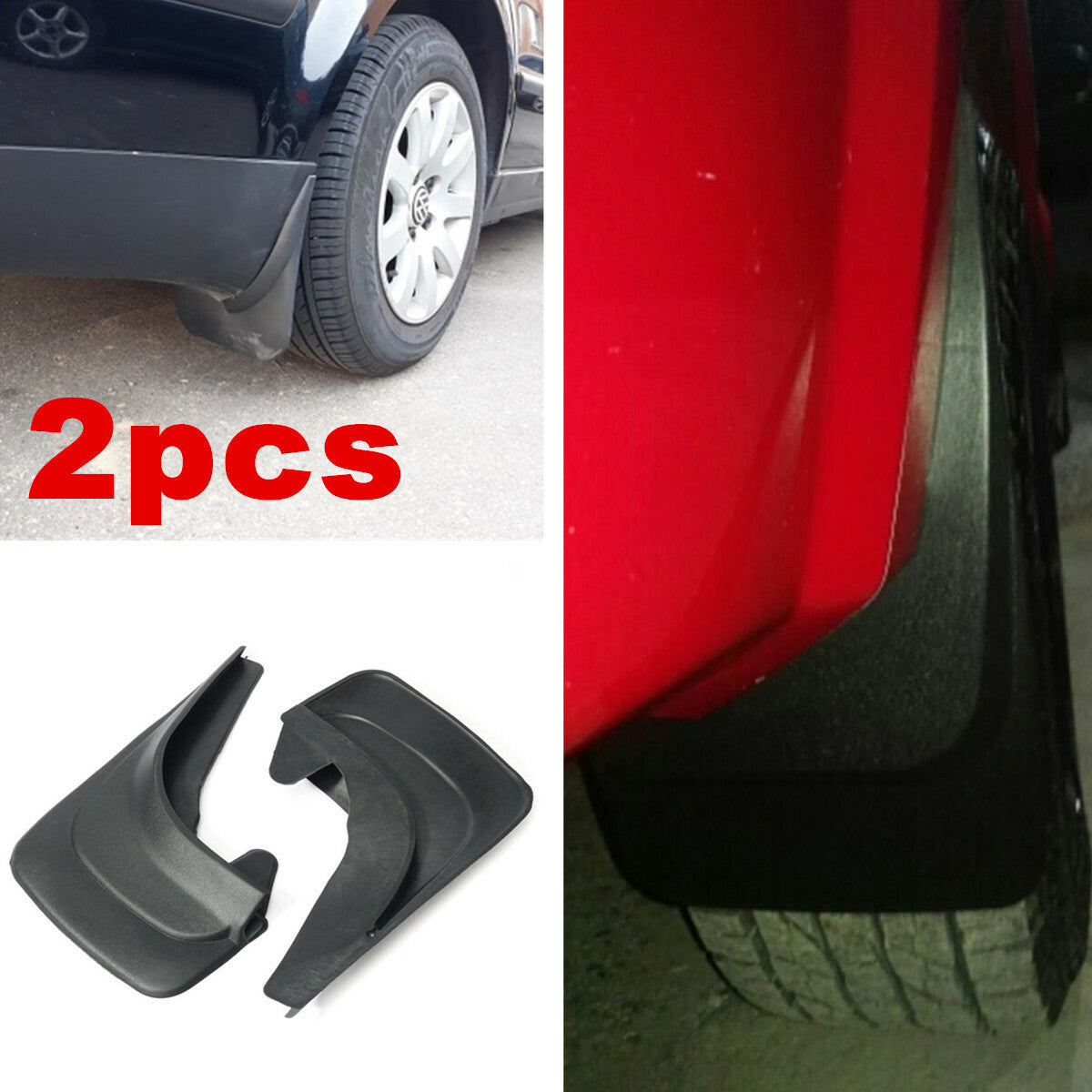 For Car Truck Van Molded Splash Guards Mud Flaps Black ABS Accessory - 2pc Rear