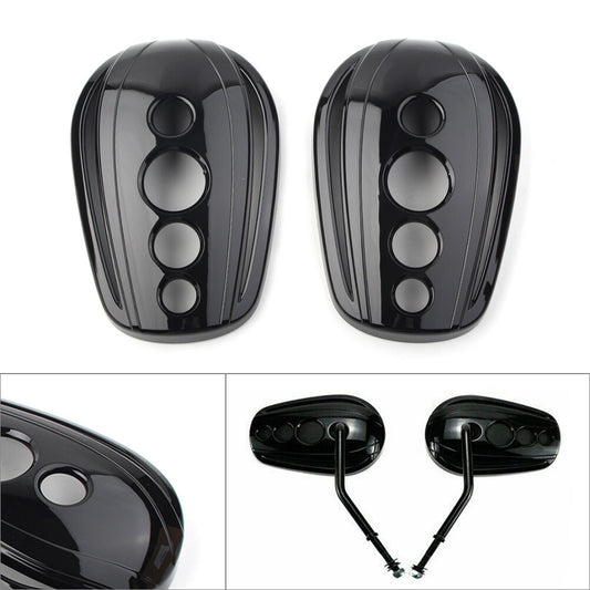 2x Rearview Mirrors Cover for Harley Dyna Street Glide Softail Sportster Black