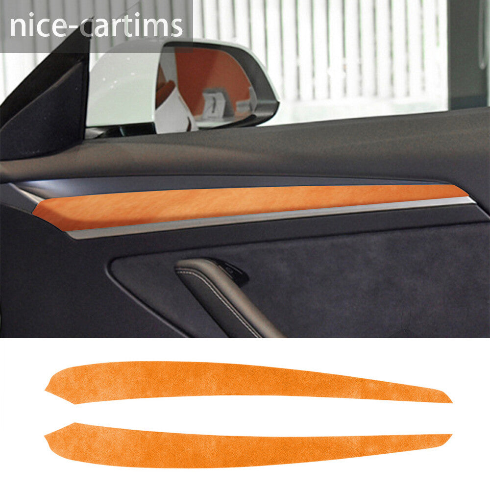Soft Suede Orange Interior Door Panel Decorative Trim for Tesla Model 3 /Y 2020+