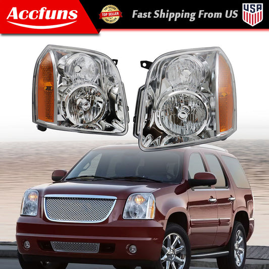LH/RH side halogen chrome headlights suitable for 2007-2014 for GMC for Yukon Denali XL1500 2500- n