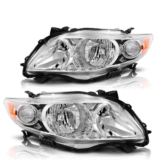 2009 for Corolla headlights, left and right chrome housings, amber color, 1.8/2.4 liters. n