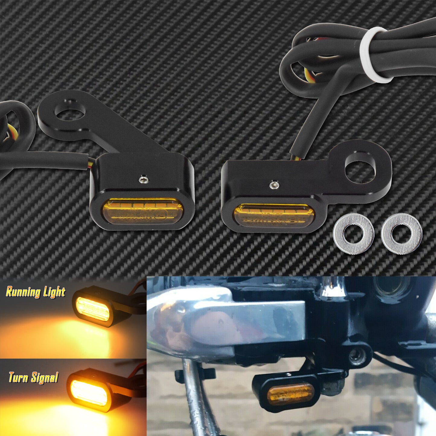 2X for Mini Motorcycle LED Turn Signal Indicators Running Lights Amber Blinker Lamps