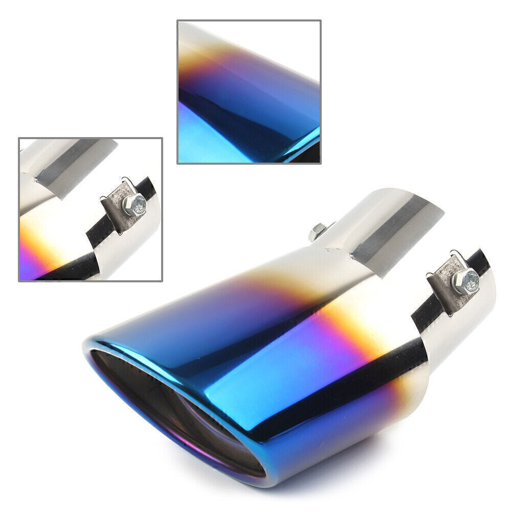 Car Stainless Steel Rear Exhaust Pipe Tail Muffler Tip Round Accessories Blue Q