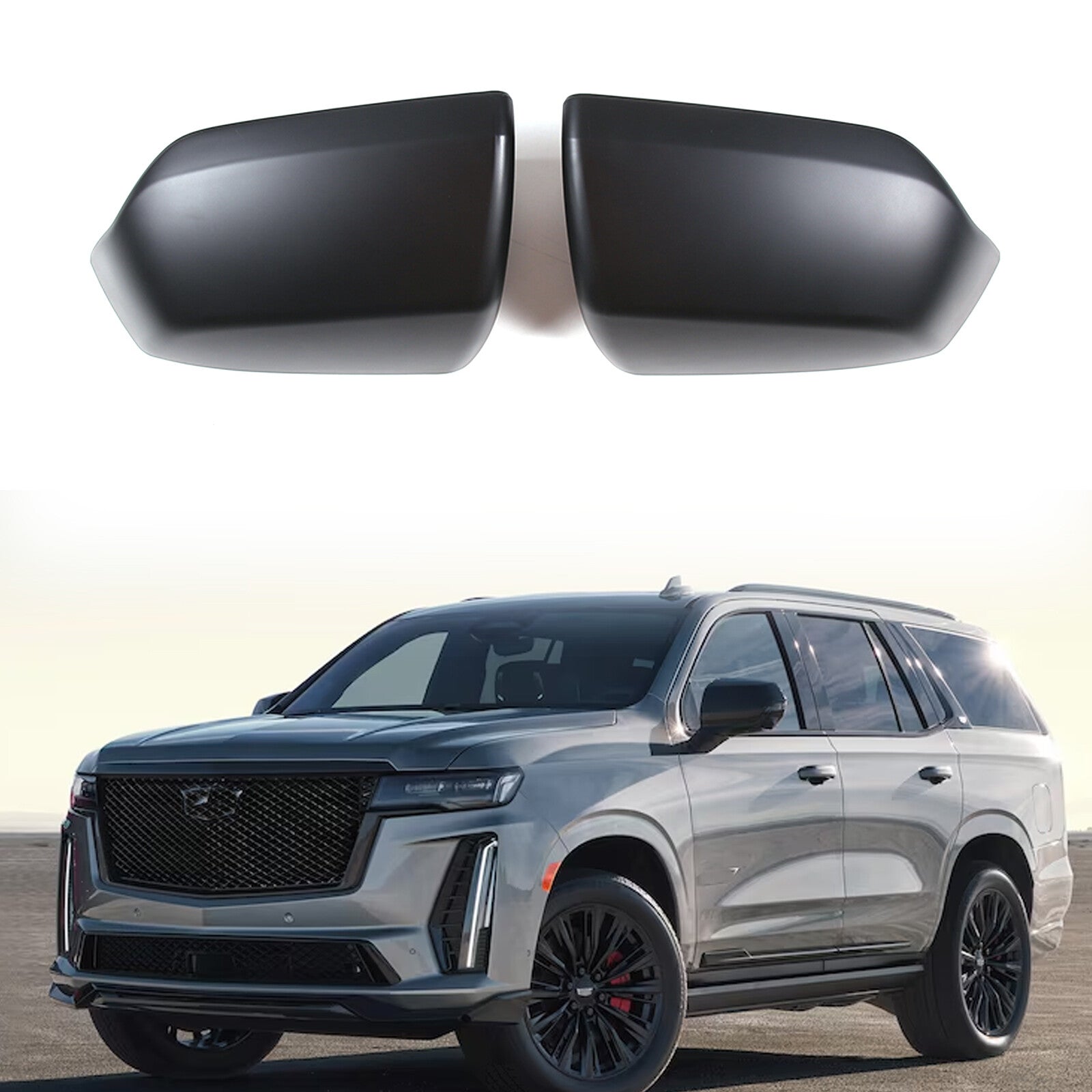 Suitable for 2021-2024 for Cadillac for Escalade Matte Black Upper Side Mirror Protective Cover (2-Piece Set)