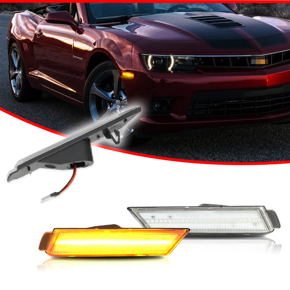 Clear Lens Amber LED Front Fender Side Marker Lights for Camaro 2010 - 2015 - v