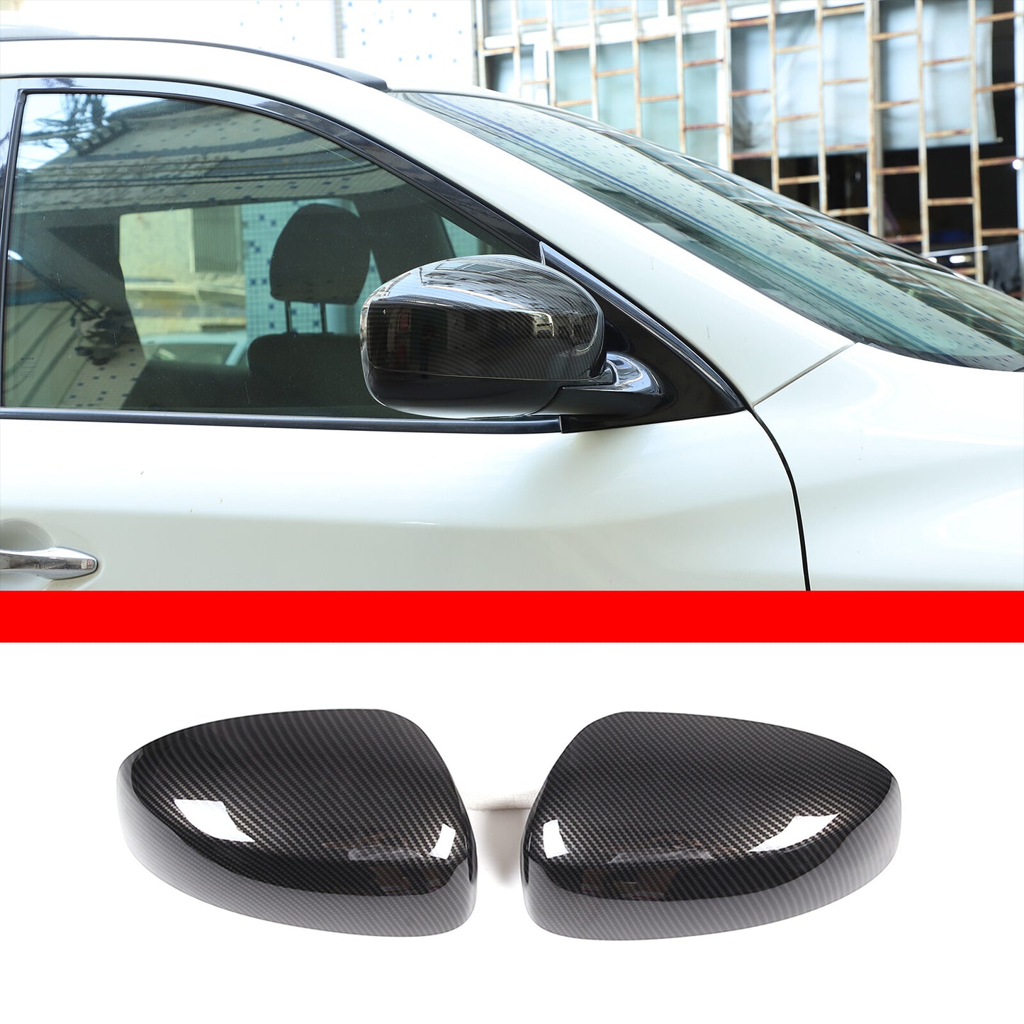 Carbon ABS exterior rearview mirror caps are suitable for Nissan Pathfinder 2013-2018 models.