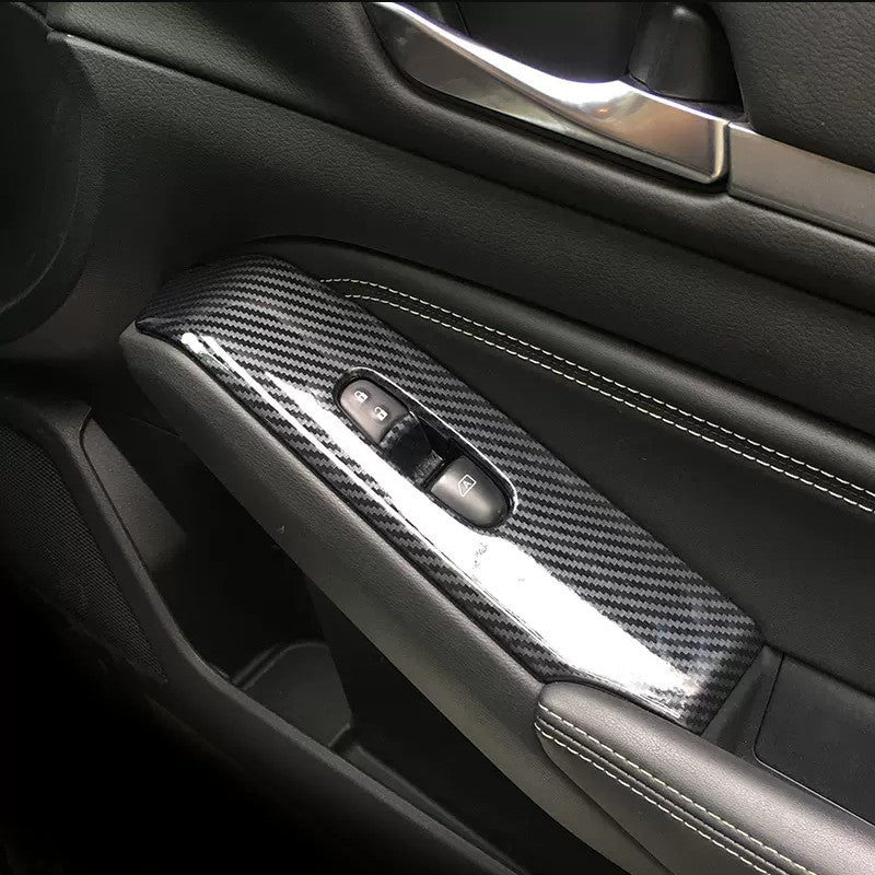 Carbon Fiber Inner Window Switch Panel Cover Trim For Altima 2019-2023 v
