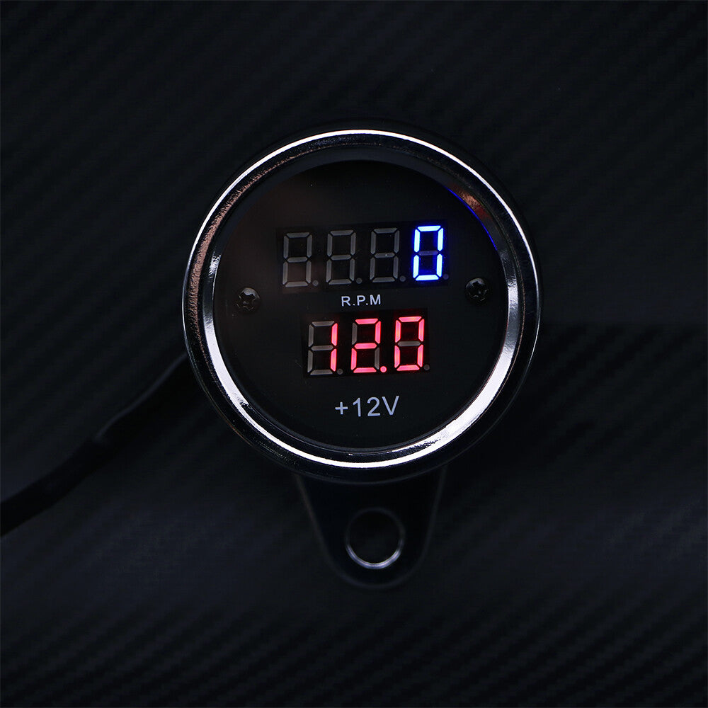 Motorcycle Universal Chrome LED Digital Tachometer Voltmeter Gauge Combo Q