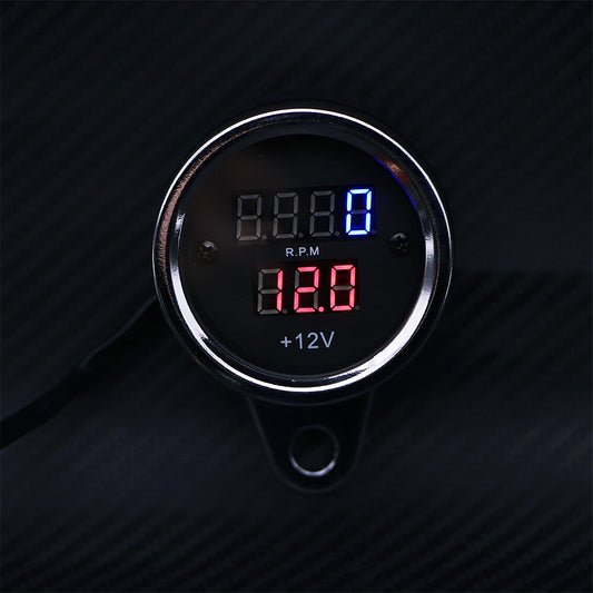 Motorcycle Universal Chrome LED Digital Tachometer Voltmeter Gauge Combo Q