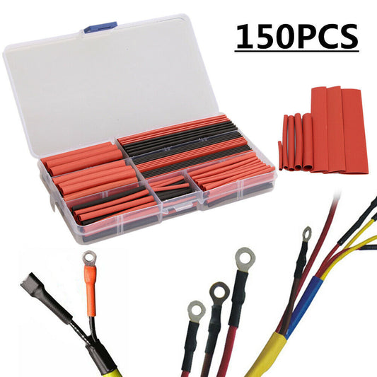 150-piece pack of 8 sizes 2:1 heat shrink tubing for wrapping wires and cables, automotive-grade. n